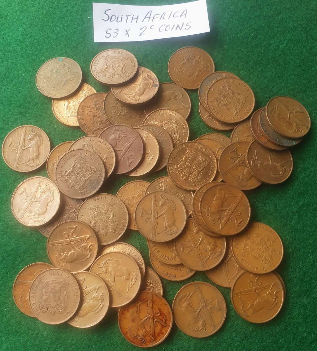 53 x South African 2 cent coins (1971 to 1990)