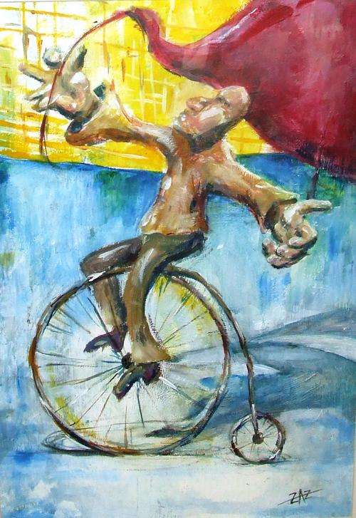 Clown on Penny Farthing- Coulorfull Modern realistic Art. VALUE R2750++++