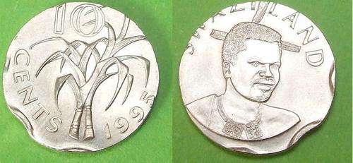 1995 Briliant UNC Swaziland Mint Error  10cents on 5cents planchet