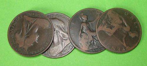 Queen Victoria Pennies - Lot of 4 coins