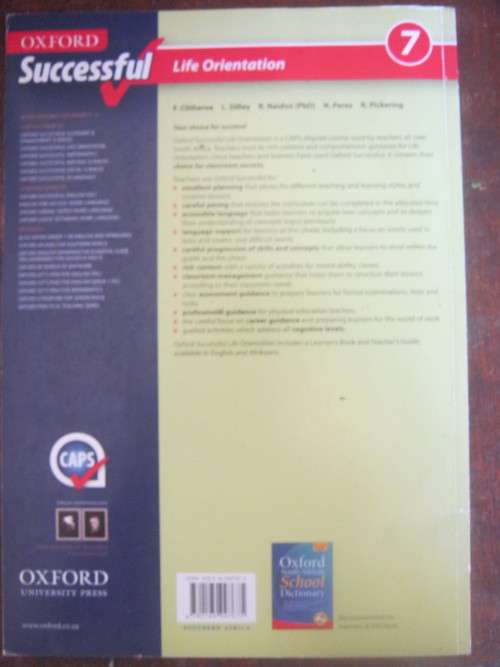 OXFORD SUCCESSUL LIFE ORIENTATION GRADE 7 LEARNER`S BOOK,CAPS,ISBN,978-0-19-599767-5