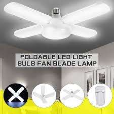 E27 Fan Blade LED Light Bulb 60W 4 Blade Folding Garage Lamp 110-265V Adjustable Ceiling Lighting