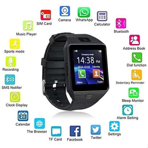 Smart Watch DZ09 Bluetooth Smartwatch With Camera - Black
