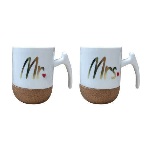 Home Sweet Mrs. and Mr. Tea/Coffee Cork Bottom Ceramic Mug Set