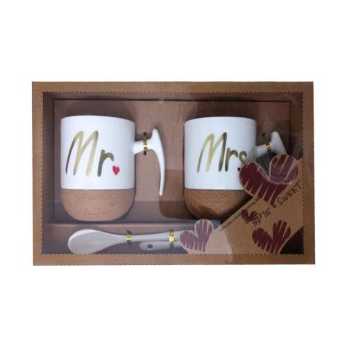 Home Sweet Mrs. and Mr. Tea/Coffee Cork Bottom Ceramic Mug Set