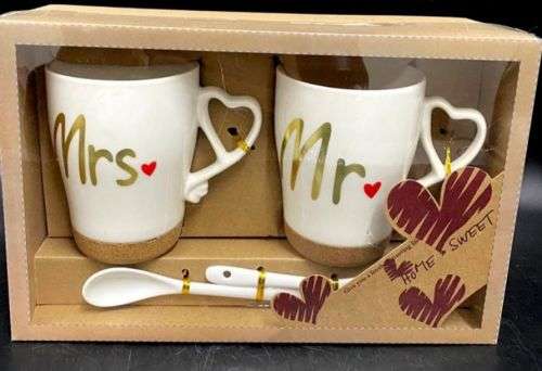 Home Sweet Mrs. and Mr. Tea/Coffee Cork Bottom Ceramic Mug Set