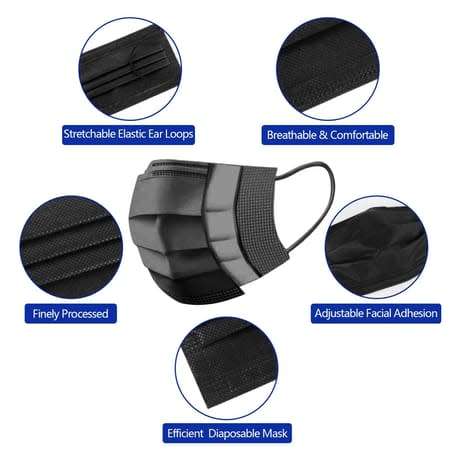 Disposable Surgical Face Masks 3 Ply Black - Pack of 50