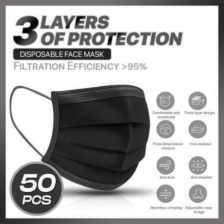 Disposable Surgical Face Masks 3 Ply Black - Pack of 50