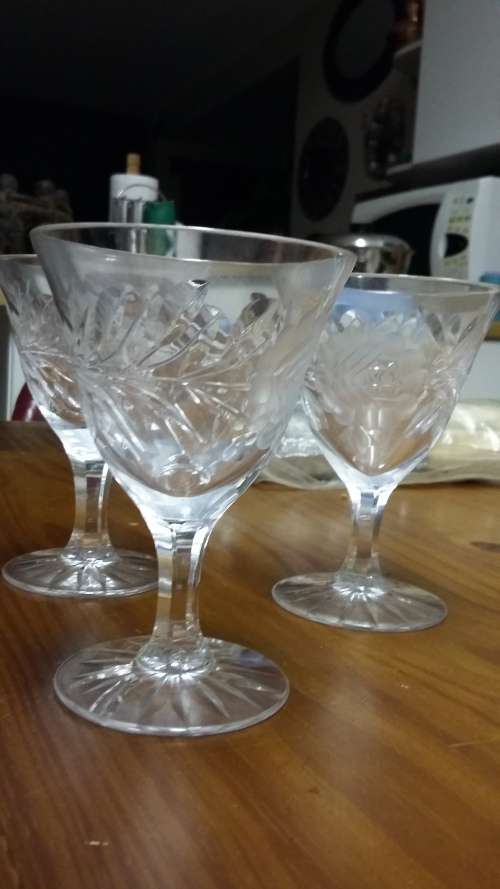 2 Rose Cut Crystal wine glasses