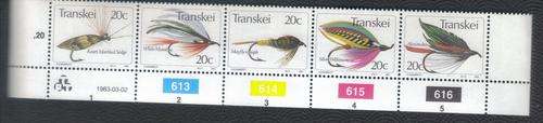 TRA 1983 FISHING FLIES 20c 5 STAMPS CONTROL BLOCK  2 3 1983