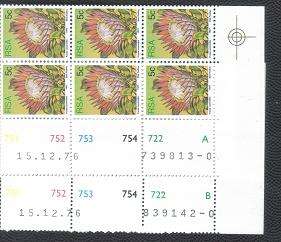RSA 1977 PROTEA CYNAROIDES 5c BLCK OF 6 A  CNTRL BLCKS 15 12 1979