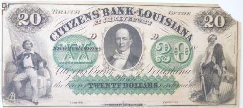The Citizens' Bank of Louisiana, $20 (1857)