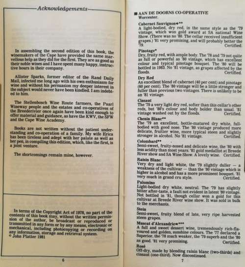 John Platter`s Book of South African Wines (revised 1982 edition)
