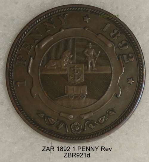1892 ZAR 1 PENNY in EF  A TOP COIN