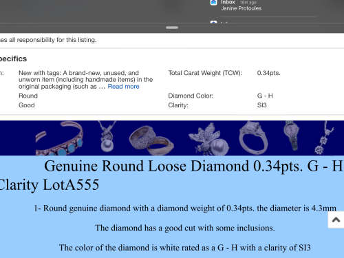 Round Diamond 0.34pts Round Diamond G H Color SI3 Clarity