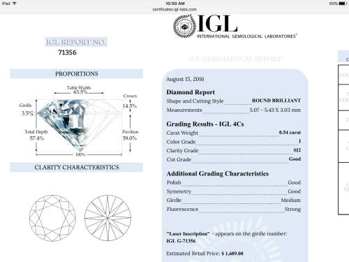 Retail Value**R 20000**Certified 0.43 Carat G Color SI2 Round Brilliant Loose Diamond For Ring