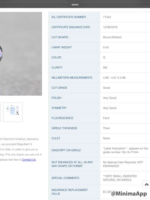 Retail Value**R 20000**Certified 0.43 Carat G Color SI2 Round Brilliant Loose Diamond For Ring