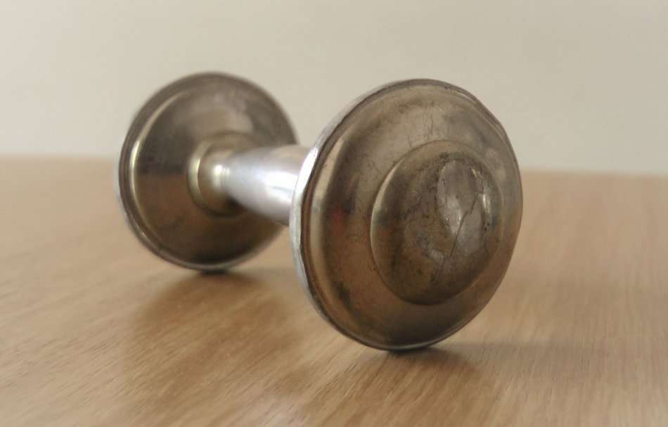 Vintage Dumbbell Baby Rattle Hallmark Empire Pewter, Gift for Baby, Good condition