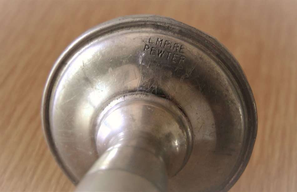 Vintage Dumbbell Baby Rattle Hallmark Empire Pewter, Gift for Baby, Good condition