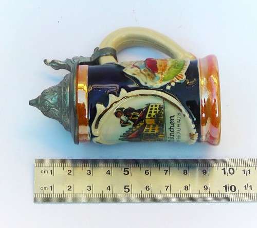 Vintage Reinhold Merkelbach Beer Stein Munchen Miniature Ceramic Pottery Stoneware Shot Mug, EUC