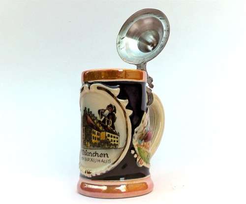 Vintage Reinhold Merkelbach Beer Stein Munchen Miniature Ceramic Pottery Stoneware Shot Mug, EUC