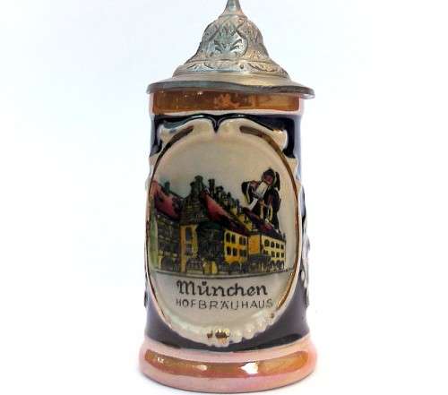 Vintage Reinhold Merkelbach Beer Stein Munchen Miniature Ceramic Pottery Stoneware Shot Mug, EUC