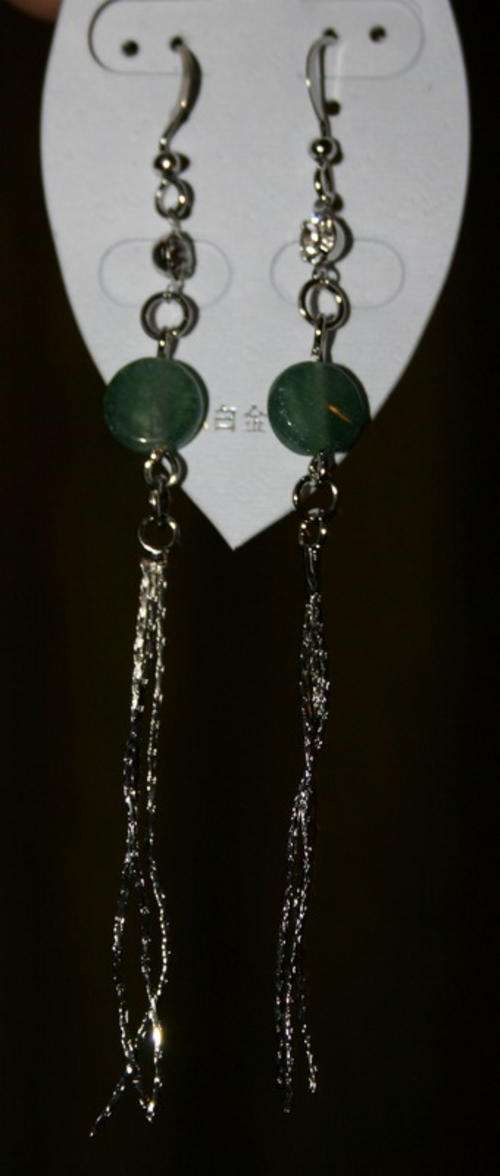 **EMIGRATING - CrAzY Auction!!** 18k White Gold Plated Earrings with Genuine Jade
