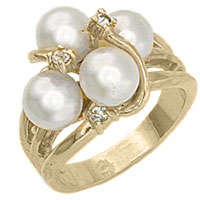 Size 5 Highest Quality 14k Gold  Plated Womens Ring with Simulated Diamond and Pearl