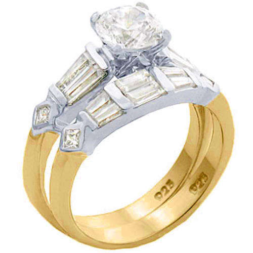 (Size 5) 14K Gold Plated Sterling Silver Ring with Russian Formula Cubic Zirconia Stone/s