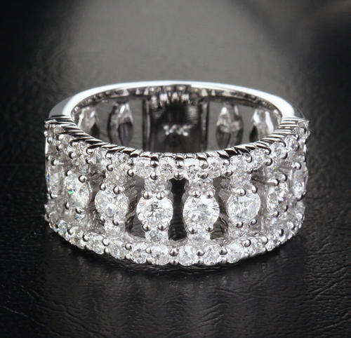 R85000**HEAVY! Unique 2.35ct DIAMOND Solid 14K WHITE GOLD WEDDING BAND Engagement RING