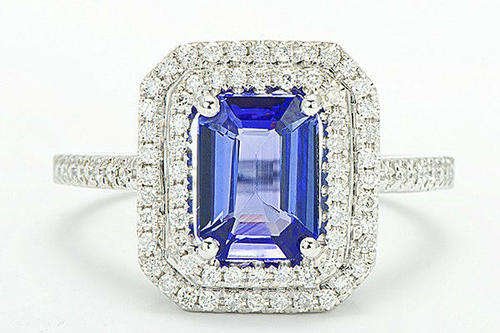 Solid 14K White Gold 2.19TCW Natural AAAA Tanzanite Diamond Engagement Ring