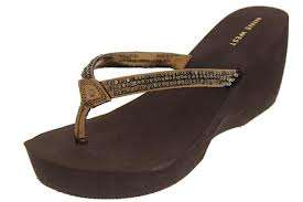 Nine West NEW Eclipse Gold Metallic Slide Wedge Thong Sandals Shoes USA 10=RSA 8