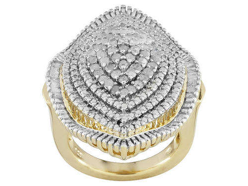 **IN STOCK HUGE RING** Diamond 1.00ctw Round And Baguette 18k Yellow Gold Cluster Ring