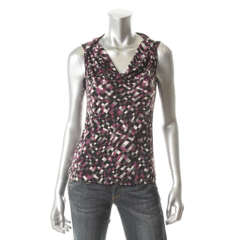Nine West NEW Purple Matte Jersey Printed Cowl Neck Sleeveless Blouse Top XS