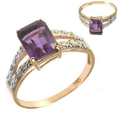 **R7 000.00**10KT GOLD 8x6 MM EMERALD CUT AMETHYST & DIAMOND RING