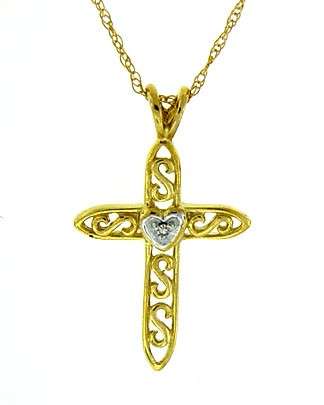 **R2 800.00***Diamond & 10K Solid Yellow Gold Cross Pendant & Chain Necklace