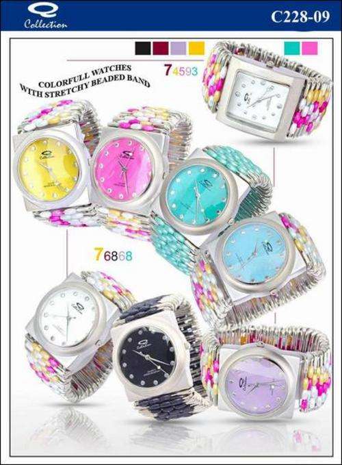Q Collection Colorful Watch with Stretchy Beaded Band