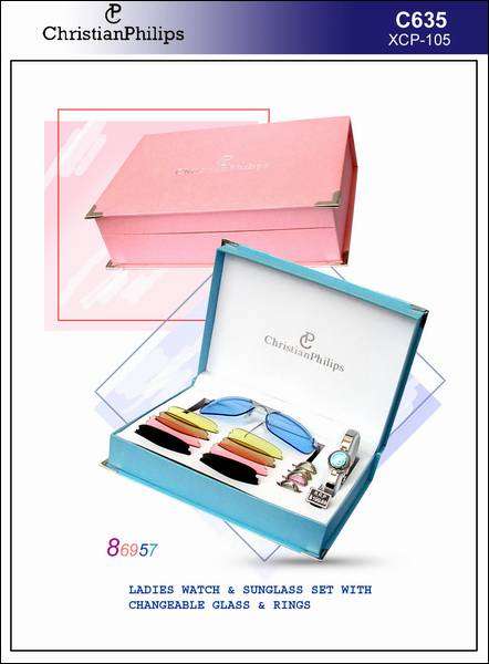 Christian Philips Ladies Watch & Sunglass with Changeable Glass & Rings
