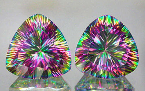 **R1 500.00**ELEGANT PAIR! 8.48ct.Rich Concave Rainbow Mystic Topaz