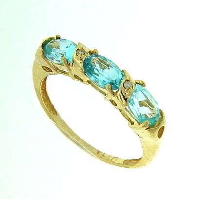 ***R3 000***3-Stone Blue Topaz & Diamond 10K Gold Ring
