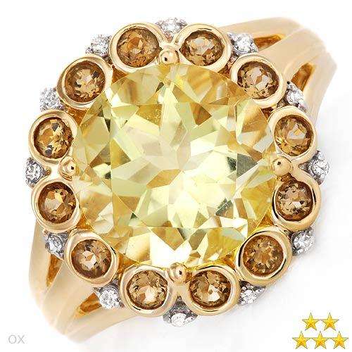 **R8 000.00**Ring With 3.96ctw Precious Stones - Genuine Diamonds,Citrines and Quartz Made in 14K Ye