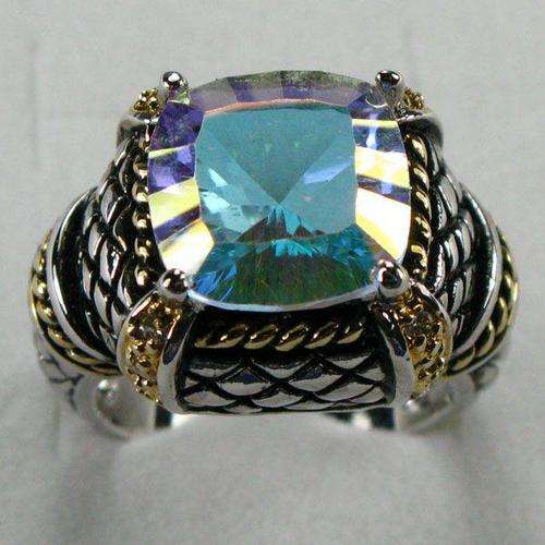 RAINBOW MYSTIC TOPAZ 925 STERLING SILVER RING sz9