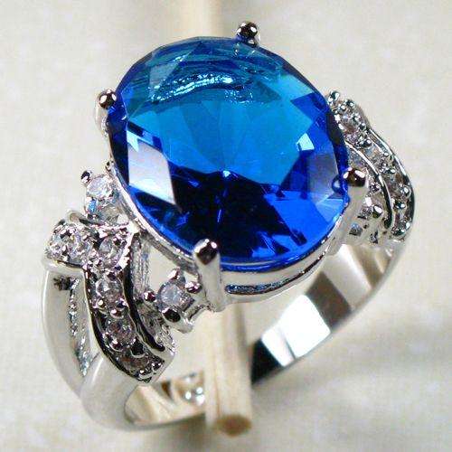 BLUE TOPAZ 925 STERLING SILVER GEMSTONE RING SZ#10
