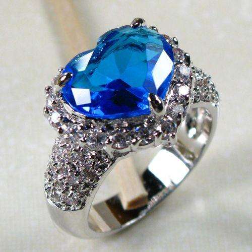 HEART BLUE TOPAZ 925 STERLING SILVER RING SZ#10 APP 7CTW