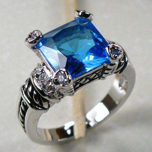 BLUE TOPAZ 925 STERLING SILVER GEMSTONE RING SZ#10