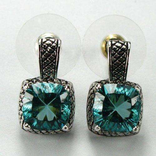 GREEN AMETHYST CONCAVE CUT 925 SILVER EARRING