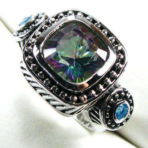 BLUE & MYSTIC TOPAZ 925 STERLING SILVER RING #8
