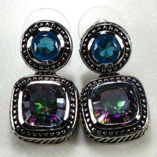 BLUE & MYSTIC TOPAZ 925 STERLING SILVER EARRINGS