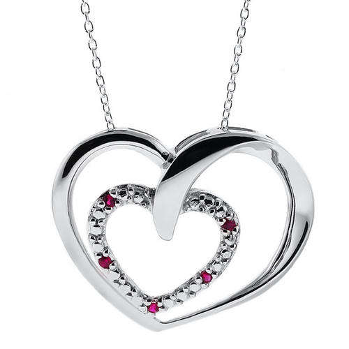 **R2 000.00**DOUBLE HEART SHAPE RED RUBY 925 SILVER PENDANT W/CHAIN