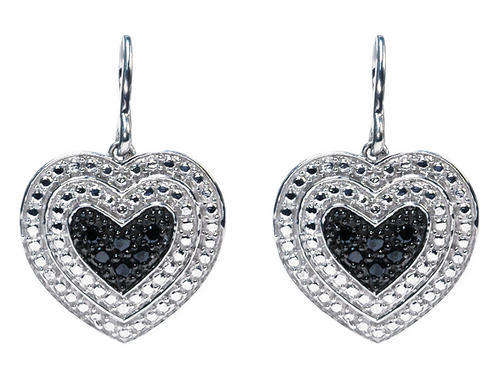 **R3 500.00**0.33 CT ROUND BLACK DIAMOND HEART SHAPE SILVER EARRINGS
